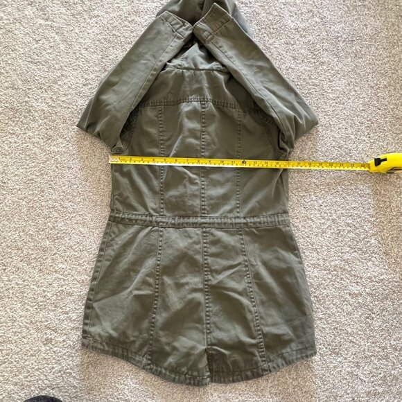 Olive Green Drawstring Utility Hooded Jacket w Button and Zip Closure Y2K Small - Picture 13 of 13